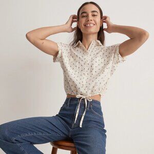 Madewell Cream Floral Tie-Front Top